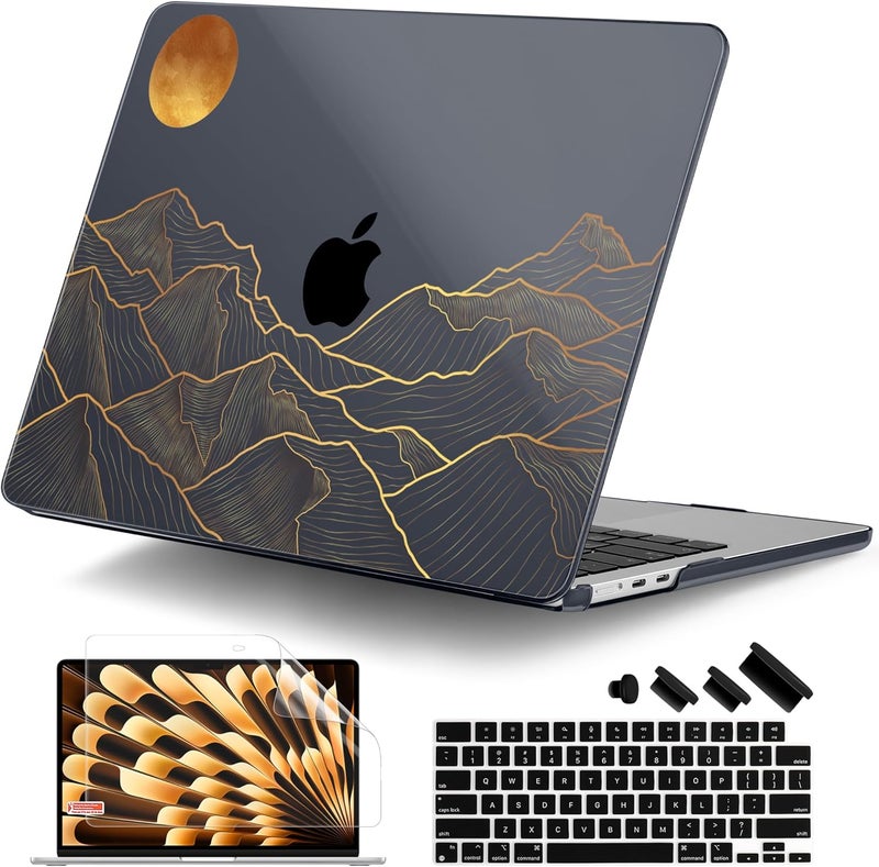 DONGKE for M4 MacBook Air 13.6 Inch Case 2025 2024 2023 2022 Model A3240 A3113 A2681 M3 M2 Chip, Plastic Hard Shell Case Cover with Touch ID for MacBook Air 13 Inch M4 - Abstract Mountain - Image 1